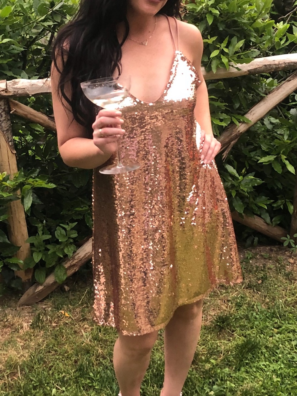 Rose Gold Sequin V-Neck Party Dress